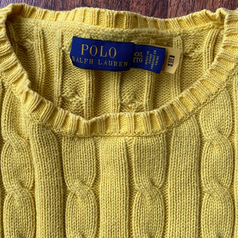 Polo Ralph Lauren cable knit sweater crewneck woman’s mustard yellow* Sz XXL - Picture 3 of 5